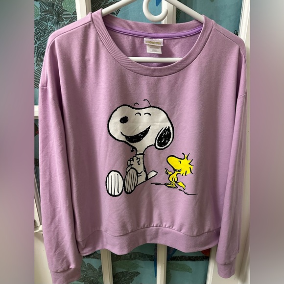 Peanuts Tops - Snoopy and Woodstock image on extremely comfortable sweatshirt